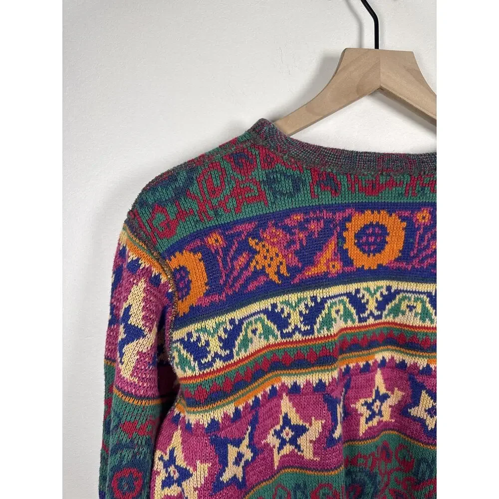 Vintage Y2K Multicolor Funky Knit Crewneck Pullover Sweater - Picture 6 of 8